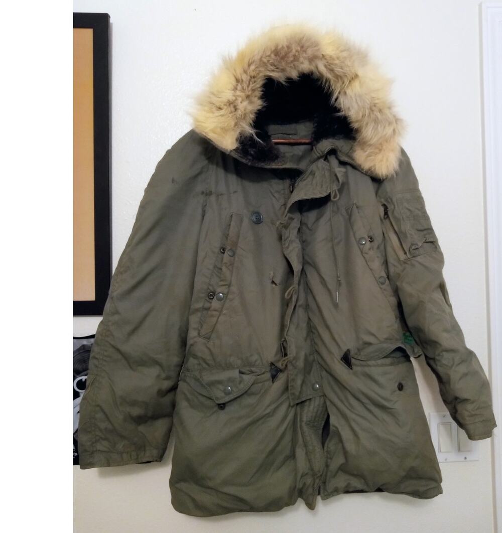 Vintage Military N-3B Snorkel Parka Sage Green Xtreme Cold Weather Fur Hood USAF